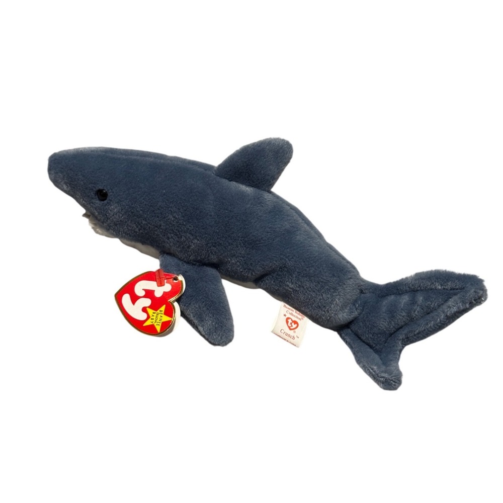 Ty Beanie Babies Crunch the Shark 1996 Blue White Plush Toy Tags Attached - Picture 2 of 7